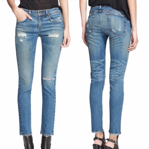 rag & bone Denim - Rag & Bone The DRE Light Wash Distressed Boyfriend Fit Jeans BRUNSWICK Size 25